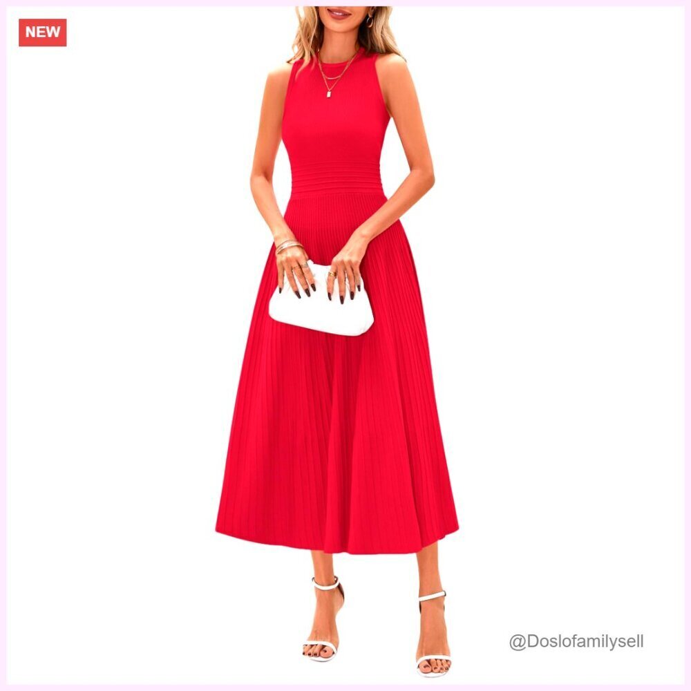 Sleeveless Midi A-Line Pleated Cocktail Dress for Work Summer Business